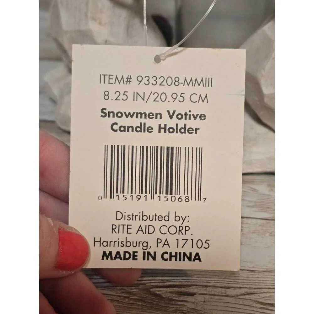 Vintage NOS‎ Snowman Votive Candle Holder Wooden Carved Heavy Sturdy